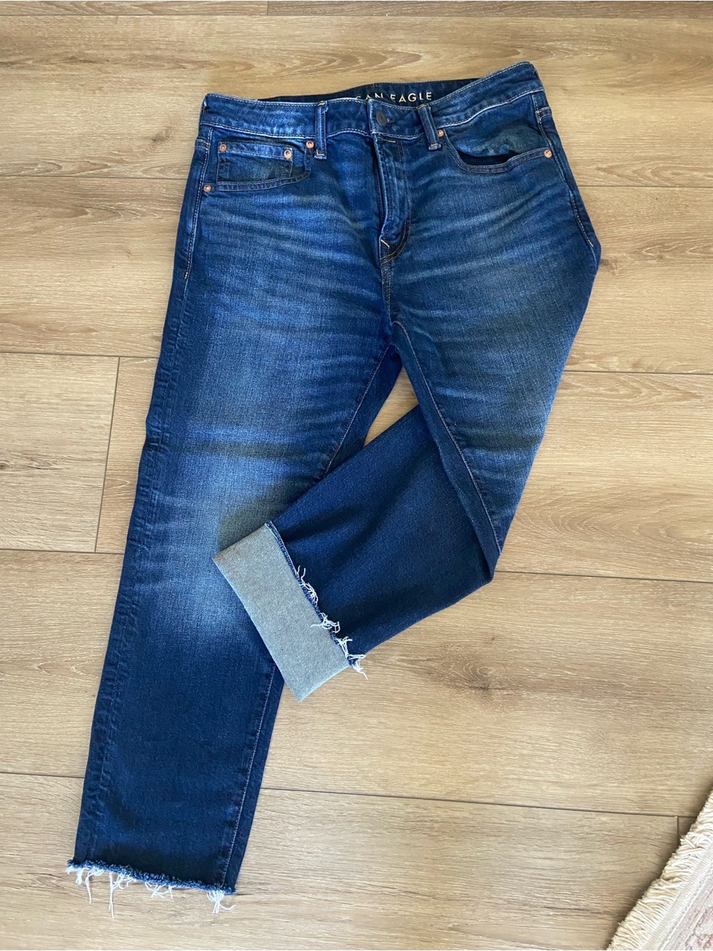 American Eagle Outfitters Men's Blue Relaxed Cuffed Jeans